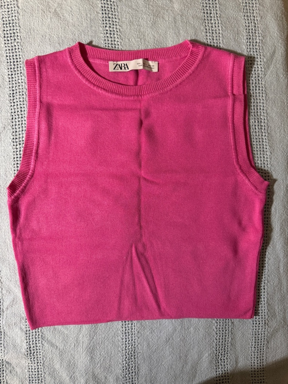 Zara Hot Pink Knit Sleeveless Tank Top